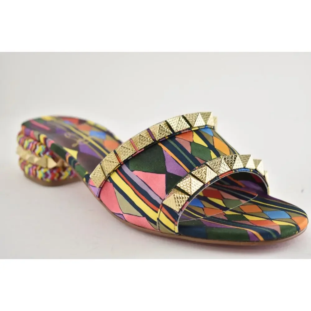 Christian Louboutin Pyramule 30 Multicolor Gold Stud Block Heel Mule Sandal 39